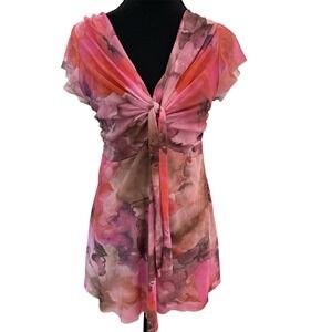 Johnny Heaven Y2K Mesh Sheer Top Size XL Floral Empire Waist Babydoll